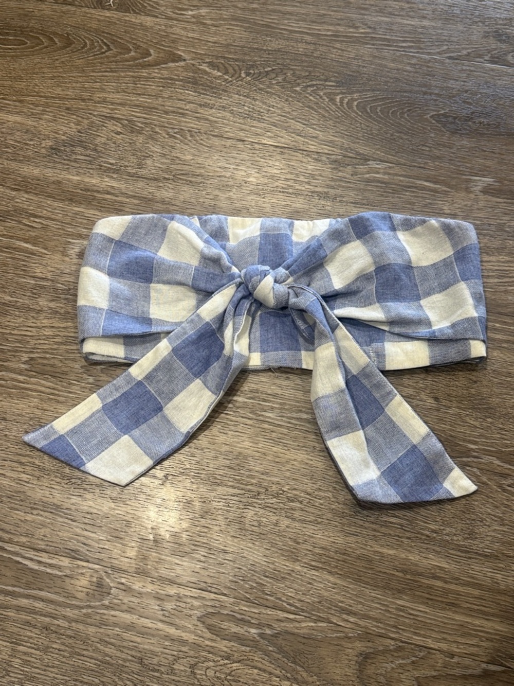 L'ATISTE Blue and White Gingham Tie-Front Bandeau Tank
